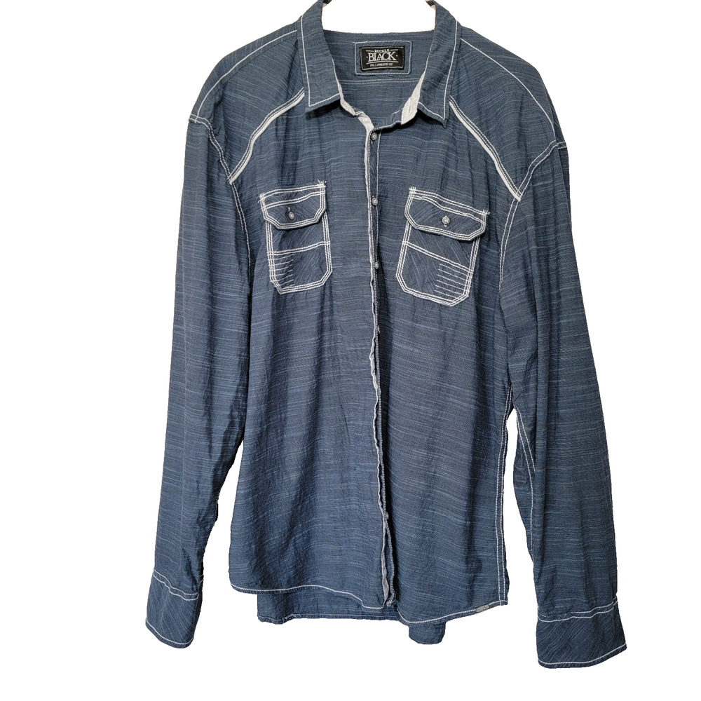 Buckle Black Button Shirt Mens 3XL Blue Western Rockabilly Business Casual Work